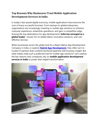 Top Reasons Why Businesses Trust Mobile Application Development Services in India
