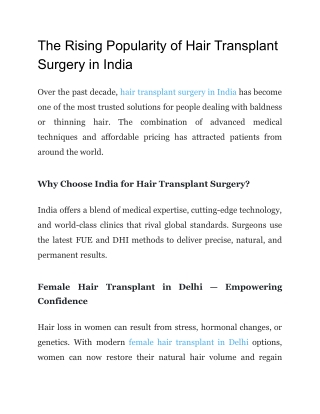 The Rising Popularity of Hair Transplant Surgery in India