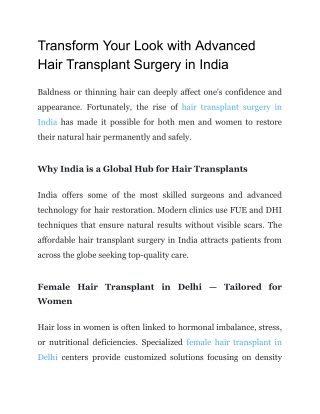 Transform Your Look with Advanced Hair Transplant Surgery in India (1)