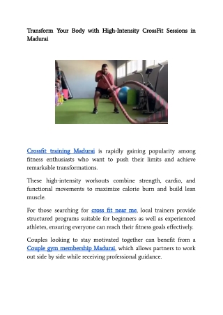 Transform Your Body with High-Intensity CrossFit Sessions in Madurai