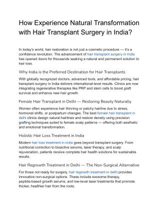 How Experience Natural Transformation with Hair Transplant Surgery in India_