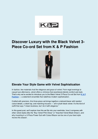 Discover Luxury with the Black Velvet 3-Piece Co-ord Set from K & P Fashion
