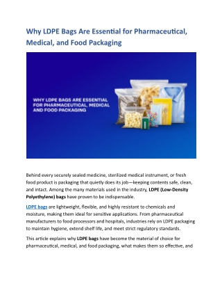 Why LDPE Bags Are Essential for Pharmaceutical, Medical, and Food Packaging