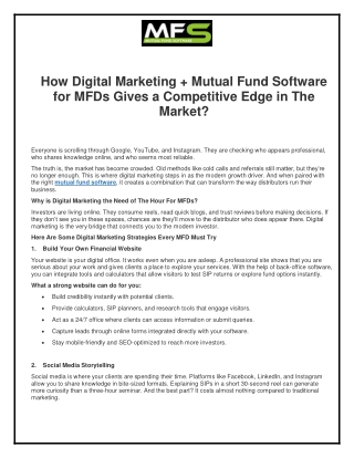 How Digital Marketing   Mutual Fund Software for MFDs Gives a Competitive Edge in The Market