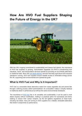 How Are HVO Fuel Suppliers Shaping the Future of Energy in the UK?