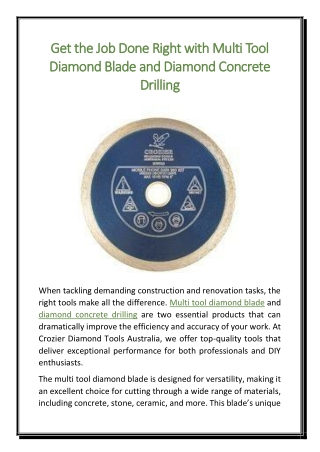 Get the Job Done Right with Multi Tool Diamond Blade and Diamond Concrete Drilling