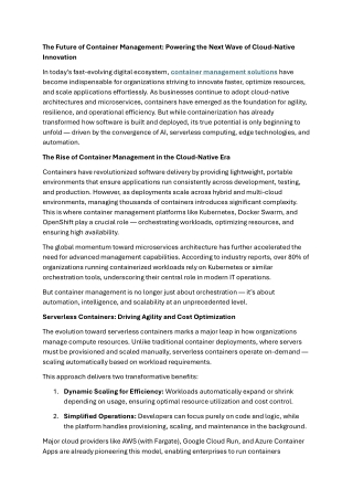 The Future of Container Management: Powering the Next Wave of Cloud-Native Innov
