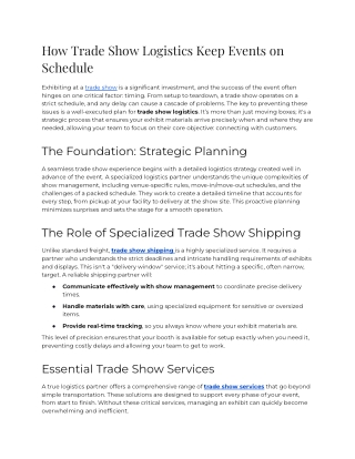 How Trade Show Logistics Keep Events on Schedule