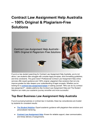 Contract Law Assignment Help Australia – 100% Original & Plagiarism-Free Solutions