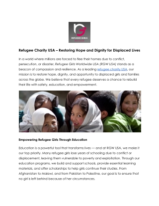 Bringing Hope and Dignity with Refugee Charity USA