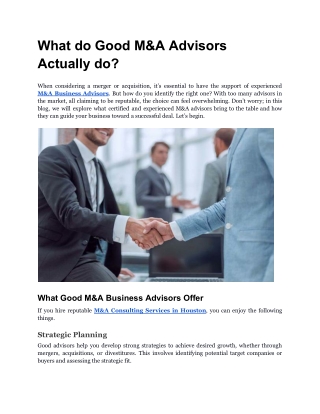 What do Good M&A Advisors Actually do_