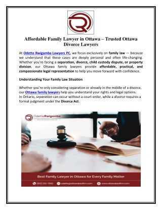 Affordable Family Lawyer in Ottawa – Trusted Ottawa Divorce Lawyers