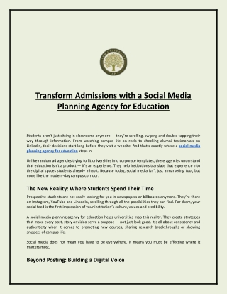 Transform Admissions with a Social Media Planning Agency for Education