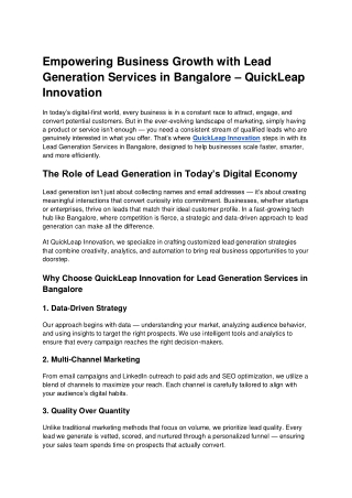 Empowering Business Growth with Lead Generation Services in Bangalore – QuickLeap Innovation