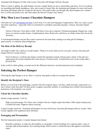 Australian Gift Hampers for Men with Luxury Chocolate Gift Hamper Delivery Recei