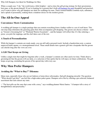 Why Gift Hampers Are Ideal for Weddings for Men