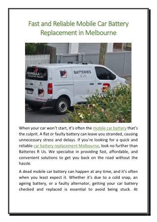 Fast and Reliable Mobile Car Battery Replacement in Melbourne