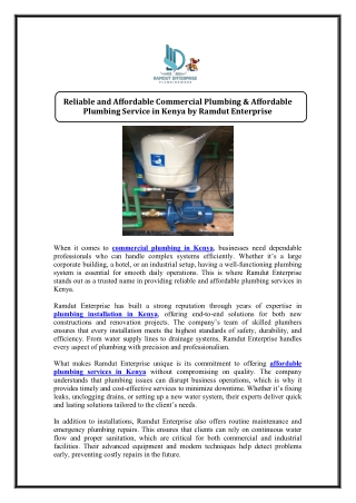 Reliable and Affordable Commercial Plumbing & Affordable Plumbing Service in Ken