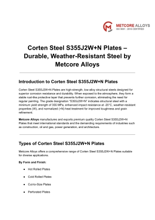 Corten Steel S355J2W N Plates Stockist