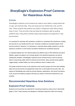 SharpEagle's Explosion-Proof Cameras for Hazardous Areas