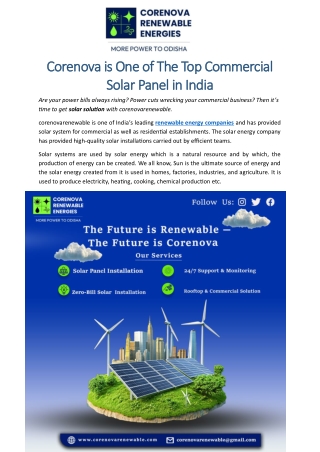Corenova is One of The Top Commercial Solar Panel in India