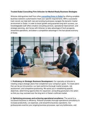 Trusted Dubai Consulting Firm Artiscien for Market-Ready Business Strategies