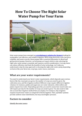 How To Choose The Right Solar Water Pump For Your Farm