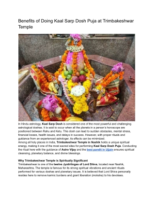 Benefits of Doing Kaal Sarp Dosh Puja at Trimbakeshwar