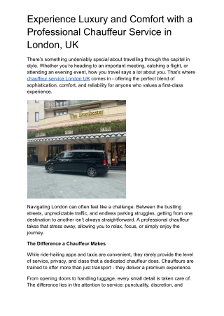 Experience Luxury and Comfort with a Professional Chauffeur Service in London, U