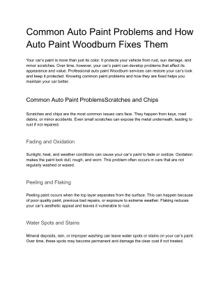 Common Auto Paint Problems and How Auto Paint Woodburn Fixes Them