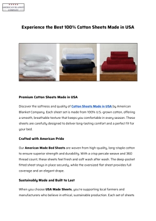 Experience the Best 100 Cotton Sheets Made in USA