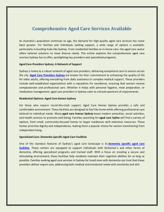 Comprehensive Aged Care Services Available