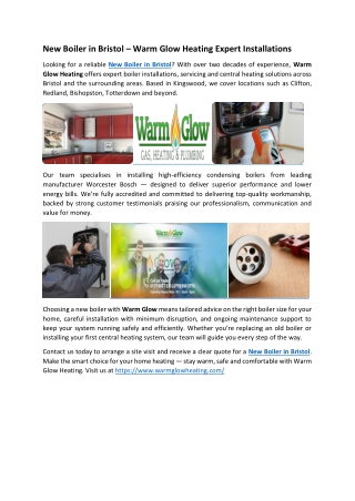 New Boiler in Bristol – Warm Glow Heating Expert Installations