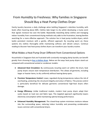From Humidity to Freshness: Why Families in Singapore Should Buy a Heat Pump Clo