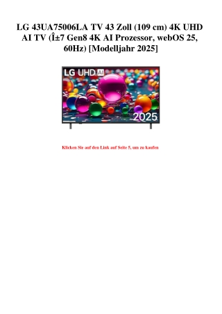 5506 LG 43UA75006LA TV 43 Zoll  109 cm  4K UHD AI TV  ÃŽÂ±7 Gen8 4K AI Prozessor  webOS 25  60Hz   Model