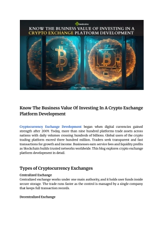 Know The Business Value Of Investing In A Crypto Exchange Platform Development