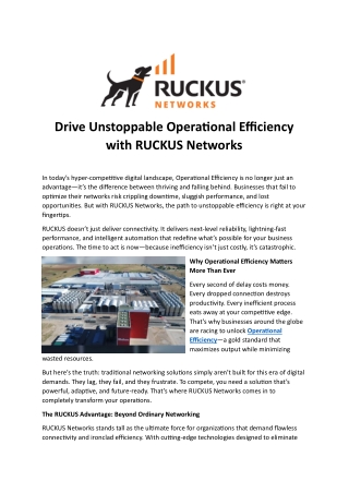 Drive Unstoppable Operational Efficiency with RUCKUS Networks