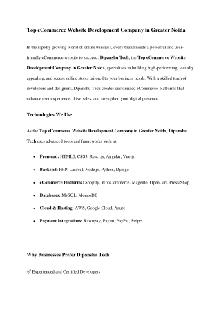 Top eCommerce Website Development Company in Greater Noida