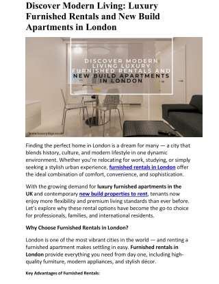 Discover Modern Living: Luxury Furnished Rentals and New Build Apartments in Lo
