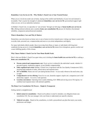 Domiciliary Care Service in UK | Home Health Care Services in UK – Mother’s Touc