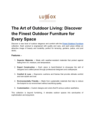 The Art of Outdoor Living_ Discover the Finest Outdoor Furniture for Every Space