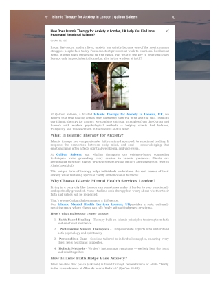 How Does Islamic Therapy for Anxiety in London, UK Help You Find Inner Peace