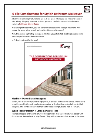 6 Tile Combinations for Stylish Bathroom Makeover