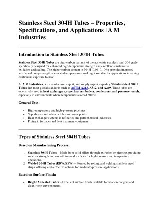Stainless Steel 304H Tubes amindustries