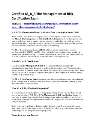 Certified M_o_R The Management of Risk Certification Exam