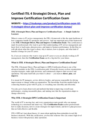 Certified ITIL 4 Strategist Direct, Plan and Improve Certification Certification Exam