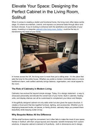 Elevate Your Space_ Designing the Perfect Cabinet in the Living Room, Solihull
