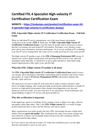 Certified ITIL 4 Specialist High-velocity IT Certification Certification Exam