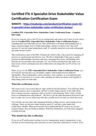 Certified ITIL 4 Specialist Drive Stakeholder Value Certification Certification Exam