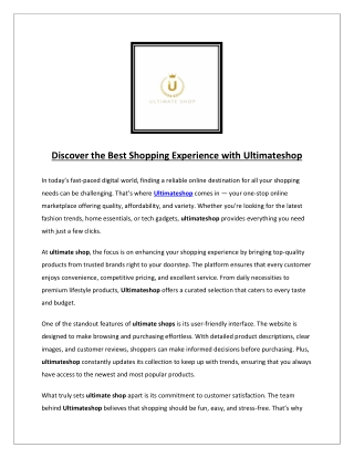 Discover the Best Shopping Experience with Ultimateshop